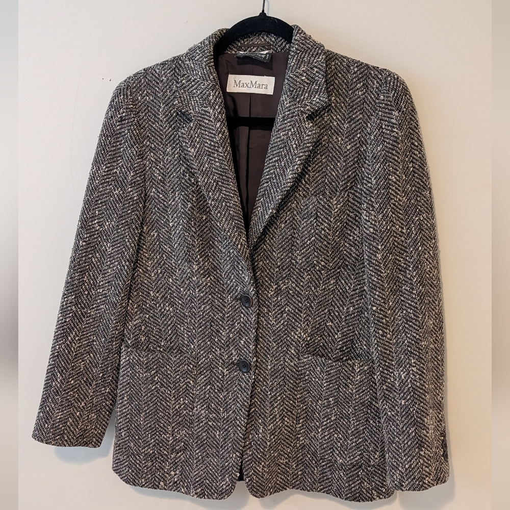 MaxMara Women's Black and White Herringbone Blazer